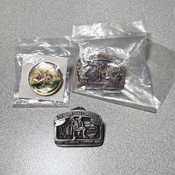 Vintage Peabody Coal Company Mine Rescue Contest Collectible Pins Set Of 3 - Picture 1 of 6